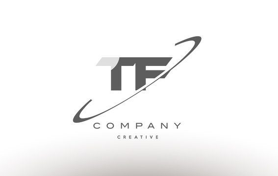 tf t f  swoosh grey alphabet letter logo