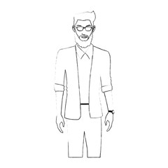 half body handsome young man icon image black line vector illustration design