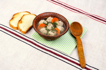 Easy diet soup with white round meat meatballs.