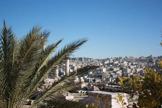 View from Citadel Hill to city of Amman in Jordan, Middle East