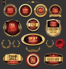 Golden badges and labels with laurel wreath collection 