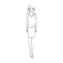 full body pretty young woman icon image black line vector illustration design