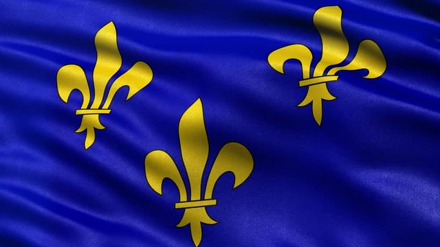 Seamless loop of Ile-de-France regional flag in France waving in the wind. Realistic loop with highly detailed fabric.