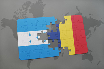 puzzle with the national flag of honduras and chad on a world map