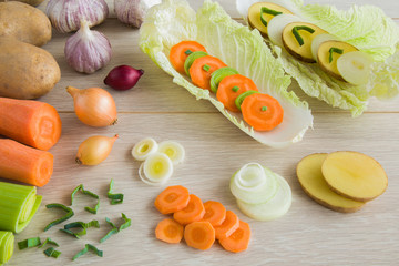 Vegetables on the table in the kitchen. Healthy eating and lifestyle.