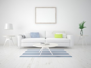 Mock up an empty frame in the living room with a light background.