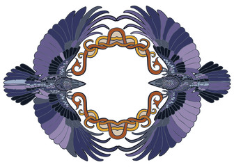 Vector illustration of Celtic ravens pair in love frame colorful