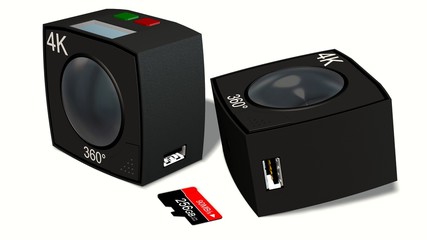 Obraz premium 360 degree camera with two lenses isolated on white