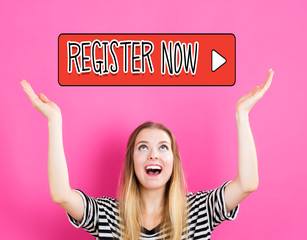 Register Now concept with young woman