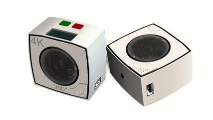 Fototapeta premium 360 degree camera with two lenses isolated on white