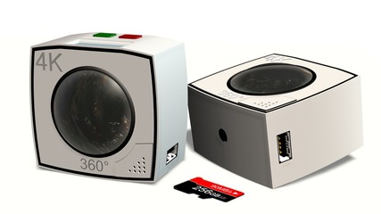 Fototapeta premium 360 degree camera with two lenses isolated on white