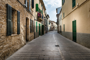 Mediterranean street in Alcudia Old Town, Majorca Balearic island of Spain
