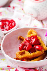 peanut butter strawberry compote waffles