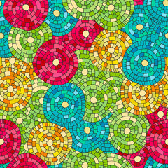 Crazy color seamless abstract hand drawn vector pattern. Summer colours, modern wave and mosaic circles texture. Boho fashion style for prints