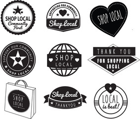 shop local, community shops and stores logos