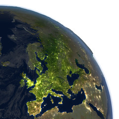 Fototapeta premium Europe at night on planet Earth