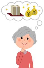 シニア女性　大金を想像