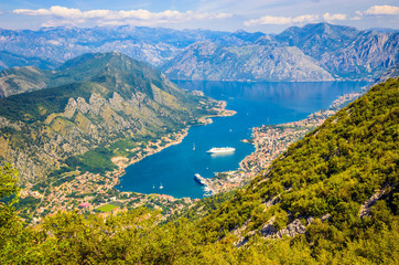 Fototapeta na wymiar Panoramic view on Kotor bay and Old Town. Kotor, Montenegro.
