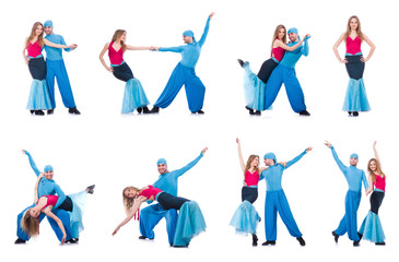 Pair of dancers dancing modern dance isolated on white