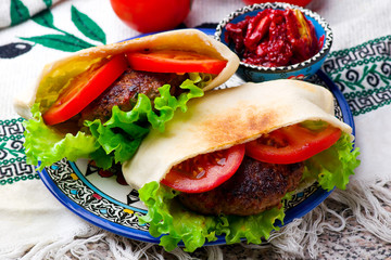 Mediterranean Lamb Burger with pita