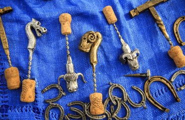 Original handmade corkscrews for uncorking bottles of wine