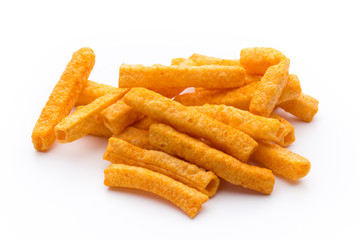 Potato fry on white isolated background.