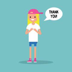 Young grateful blond girl says 