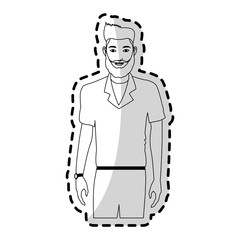 half body handsome young man icon image black line vector illustration design