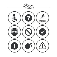 Attention caution icons. Information signs.