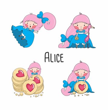 Desenho Alice no país das maravilhas, Alice no país das maravilhas, ilustração Alice, adesivos, tags, kawaii Alice, biscoitos, etiquetas 02