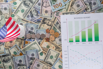 business charts and graphs showing results of successful financial planning with us dollar.