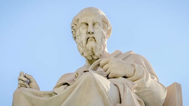 Close-Up Marble Statue of the Ancient Greek Philosopher Plato 