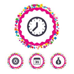 Business signs. Calendar and USD money bag icons.