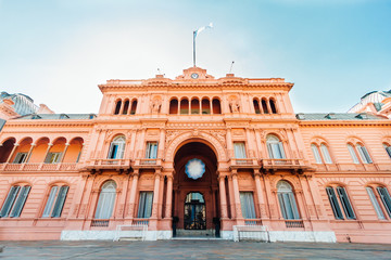 Casa Rosada (Pink House), presidential  Palace in Buenos Aires, Argentina, view from the front...