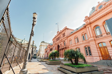 Casa Rosada (Pink House), presidential  Palace in Buenos Aires, Argentina, view from the front...