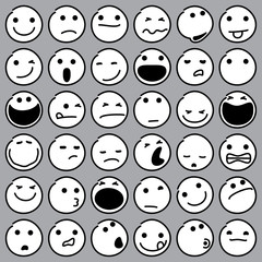 Caricature Emoticons Set on Gray Background