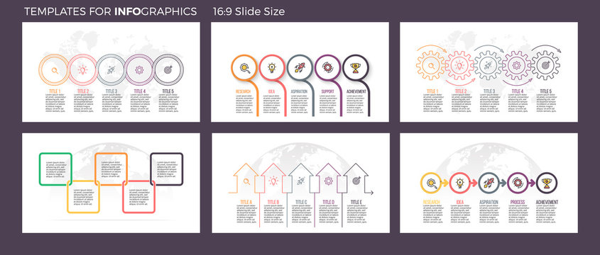 Business infographics. Presentation templates with 5 steps, options.