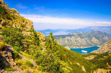 Panoramic view on sea bay near Kotor, Montenegro.