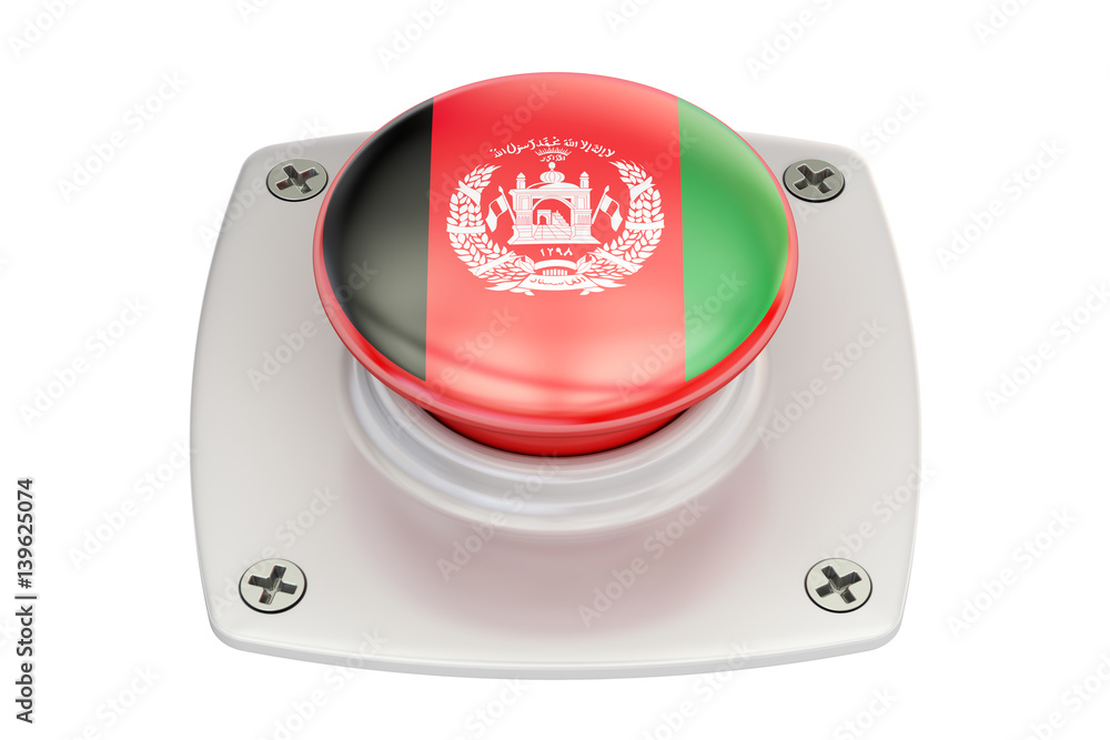 Poster afghanistan flag push button, 3d rendering