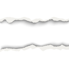 Vector snatched horizontal lane with torn edges in sheet of white paper. White background of the resulting window.Template paper design.