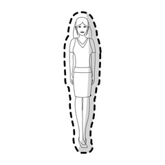 full body pretty young woman icon image black line vector illustration design