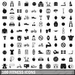 100 fitness icons set in simple style 