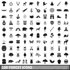 100 forest icons set in simple style 
