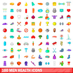 100 men health icons set, cartoon style