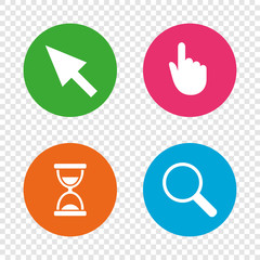 Mouse cursor icon. Hourglass, magnifier glass.