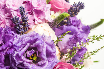 Bouquet with purple eustoma and pink rose