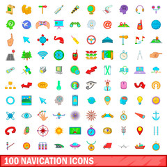 100 navigation icons set, cartoon style