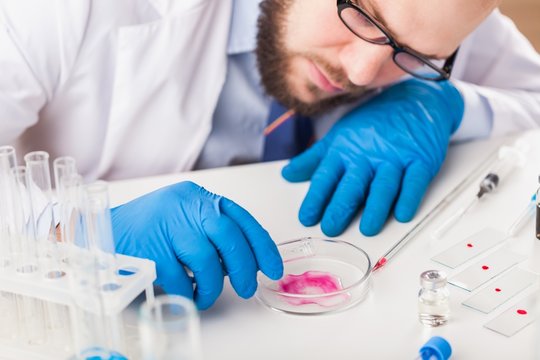 Man researcher carrying out scientific research.