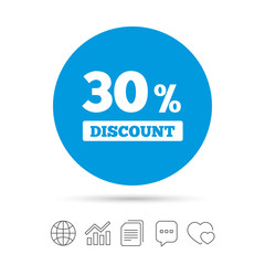 30 percent discount sign icon. Sale symbol.