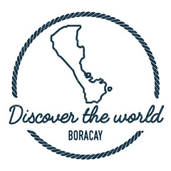 Boracay Map Outline. Vintage Discover the World Rubber Stamp with Island Map. Hipster Style Nautical Insignia, with Round Rope Border. Travel Vector Illustration.